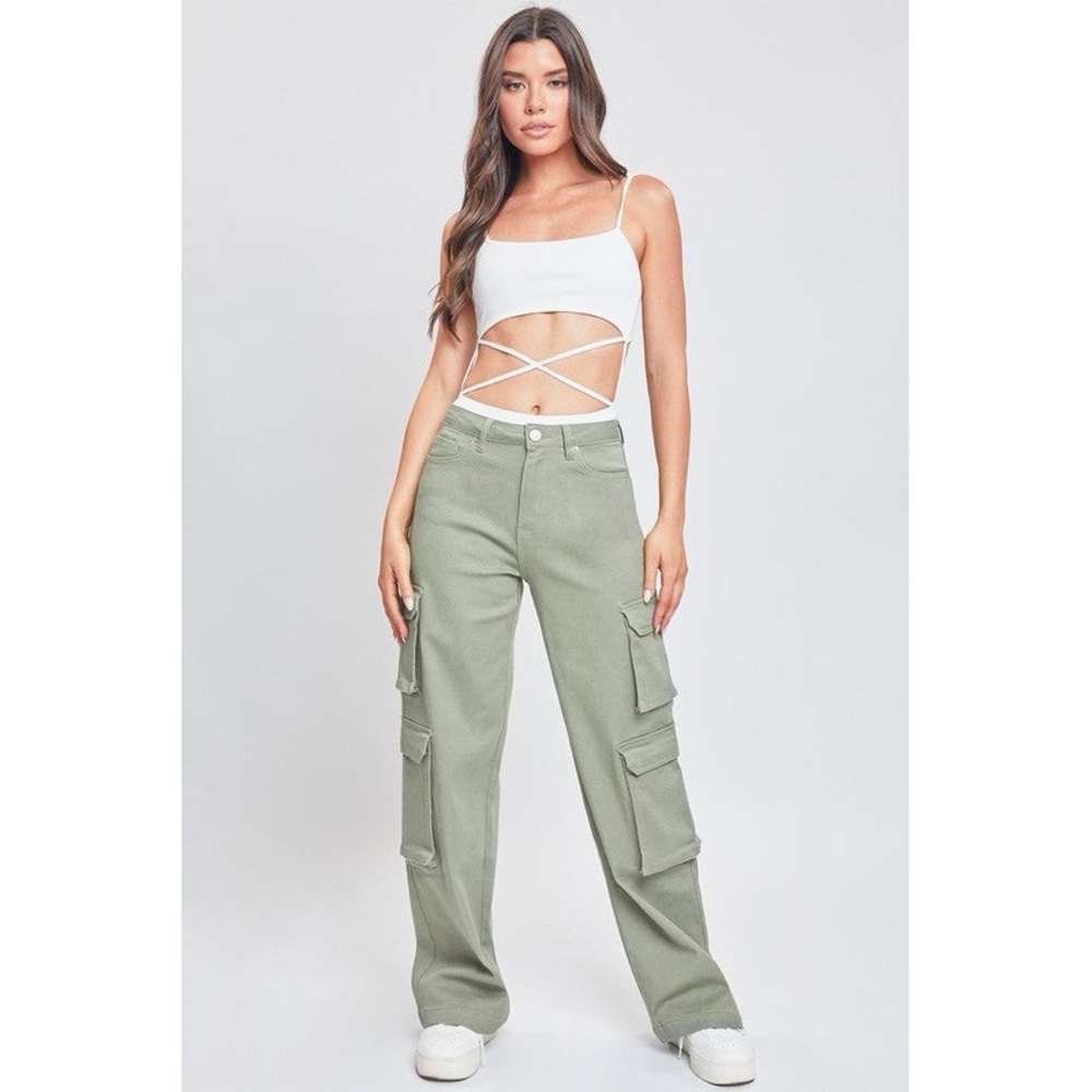 High Rise Double Cargo Pants olive green with side pockets size 3 juniors